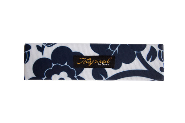 Inspired by Dawn Style Rx Designer Pill Box Case Les Fleurs de Midnight Pattern Exterior Top View without Ribbon and Inspired by Dawn Hangtag