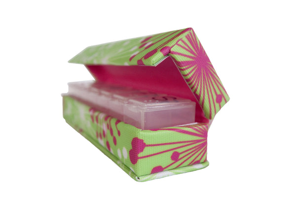 Inspired by Dawn Style Rx Designer Pill Box Case Inspiration Pattern Side Profile View with Weekly Pill Case Inside and Lid Open