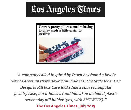 Style Rx designer pill box case featured in the Los Angeles Time Travel section